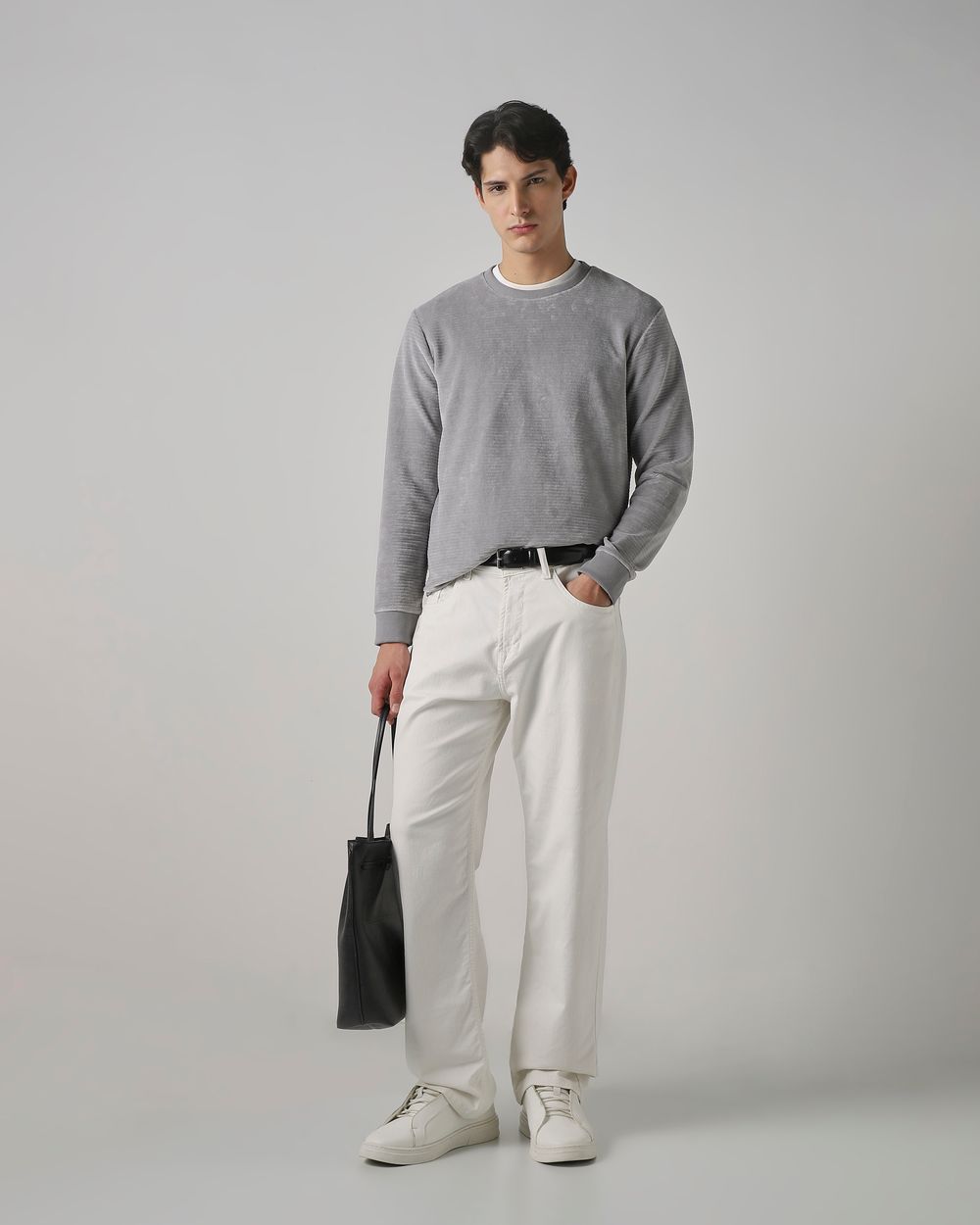 Light Grey Velvet Slim Fit Sweatshirt