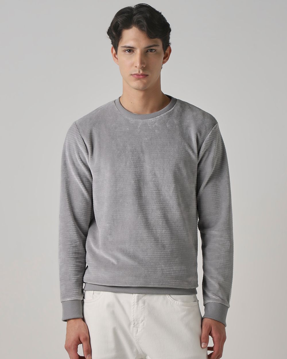 Light Grey Velvet Slim Fit Sweatshirt