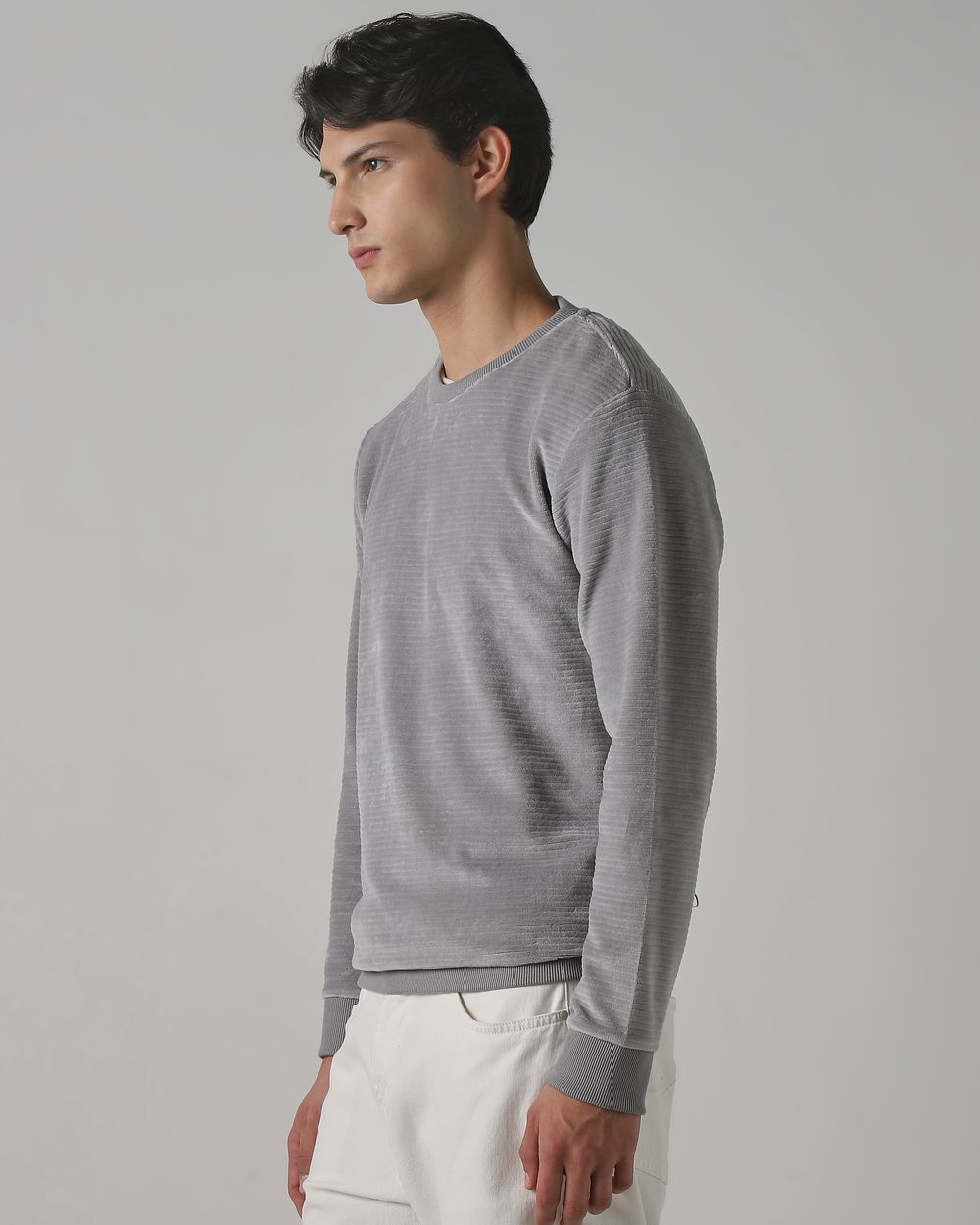 Light Grey Velvet Slim Fit Sweatshirt