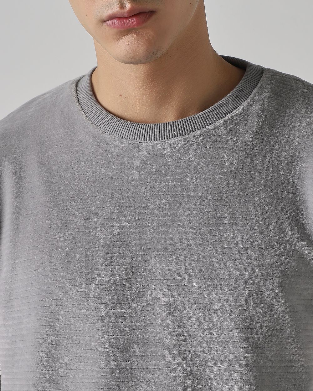 Light Grey Velvet Slim Fit Sweatshirt