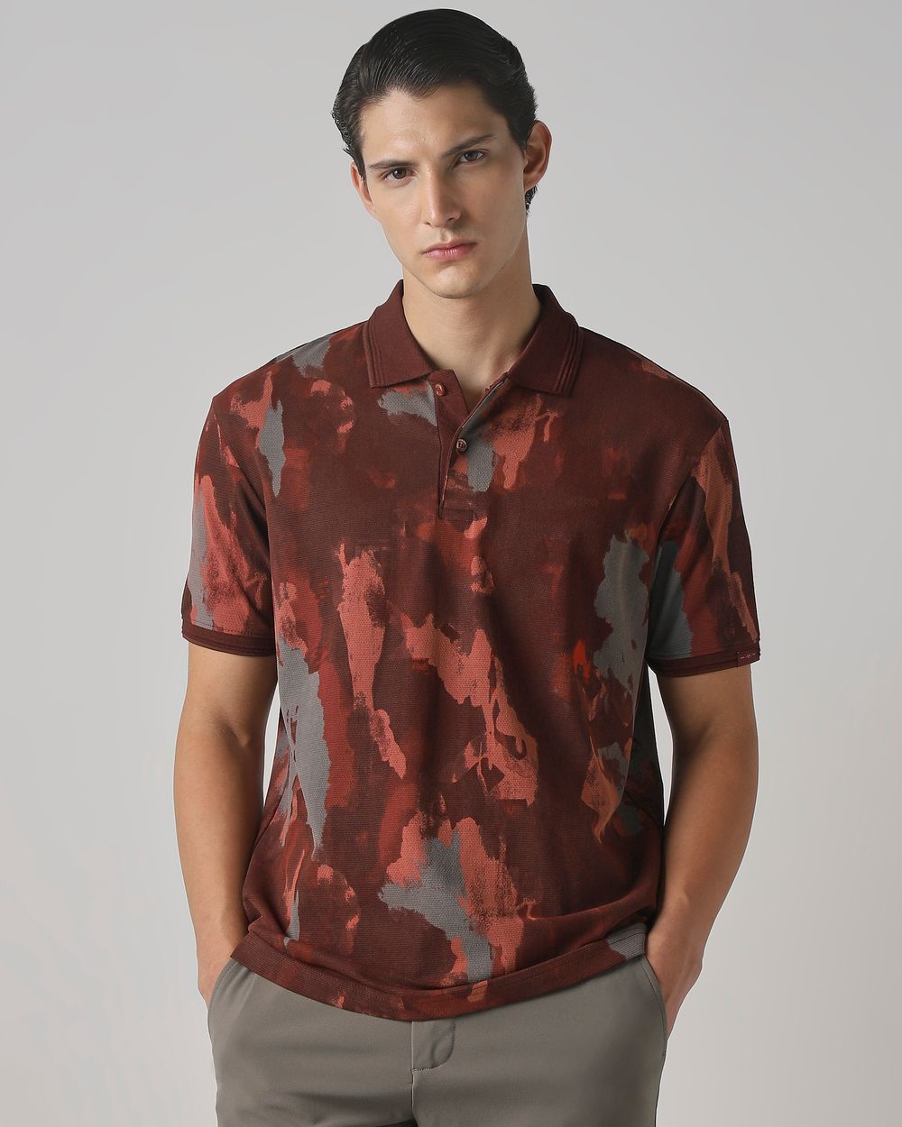 Rust Abstract Textured Regular Fit T-Shirt
