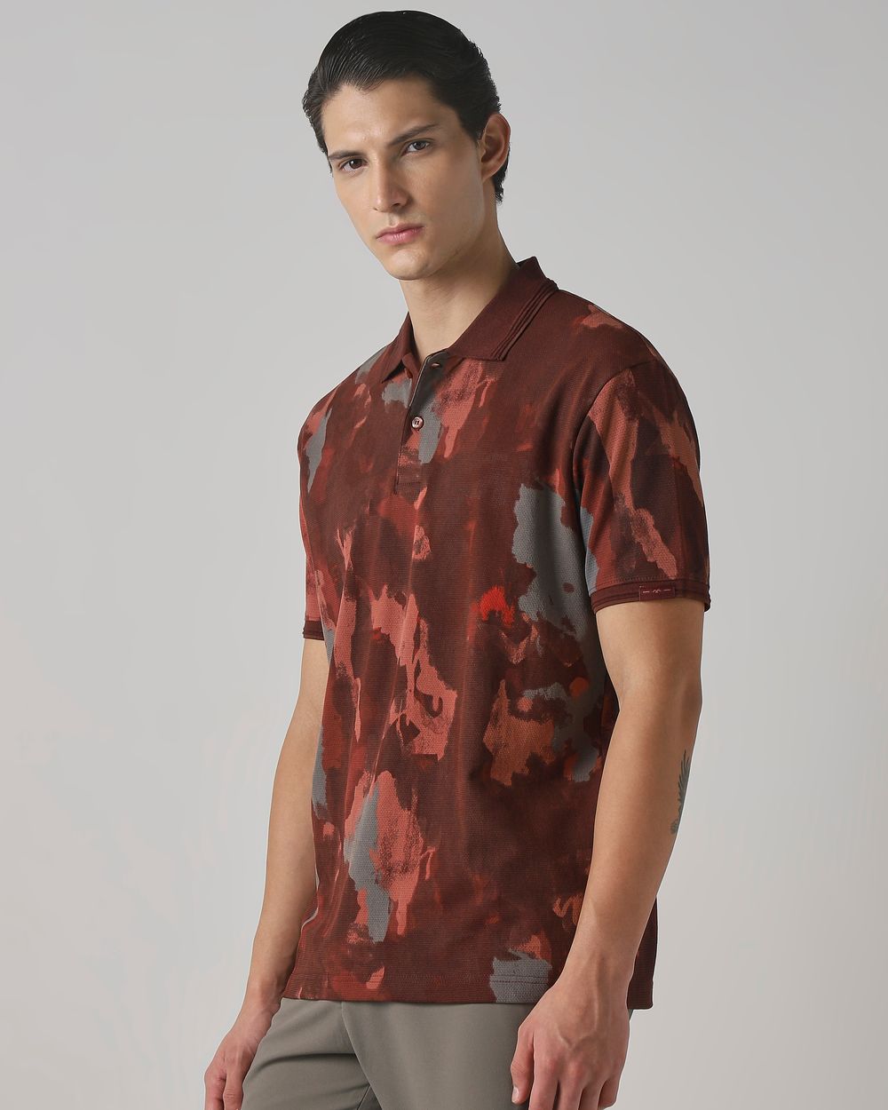 Rust Abstract Textured Regular Fit T-Shirt