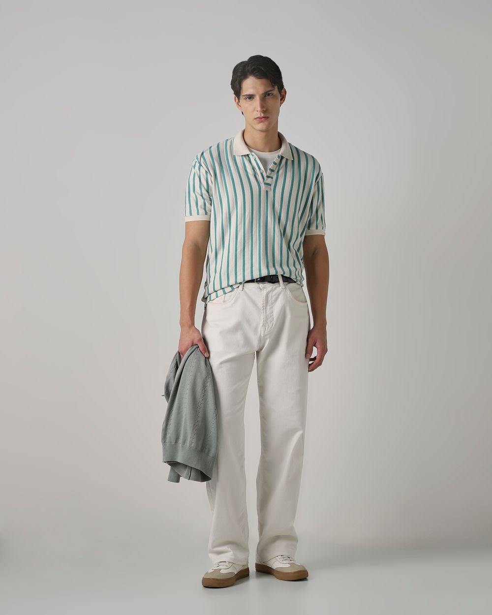 Teal Textured Stripe Regular Fit T-Shirt