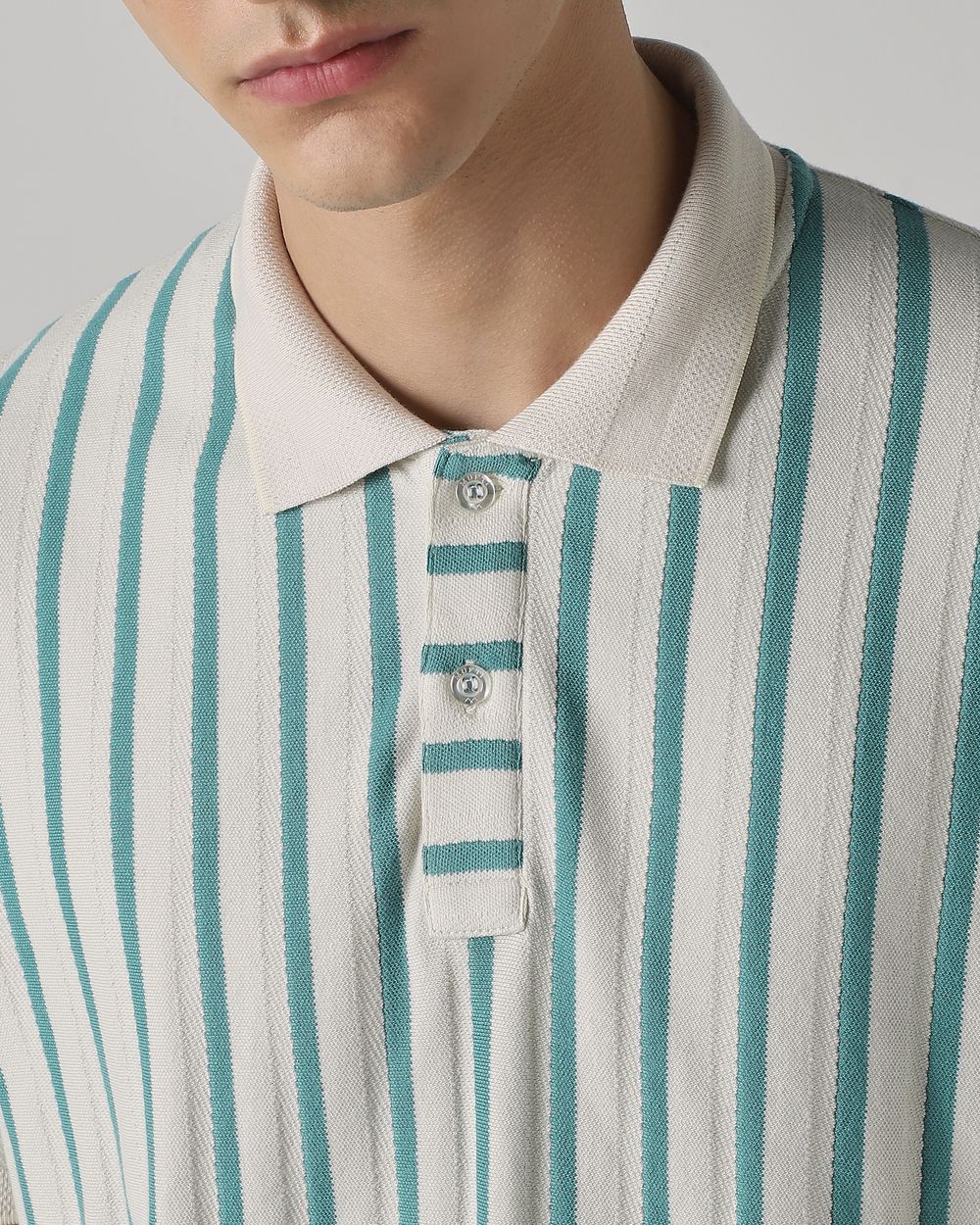 Teal Textured Stripe Regular Fit T-Shirt