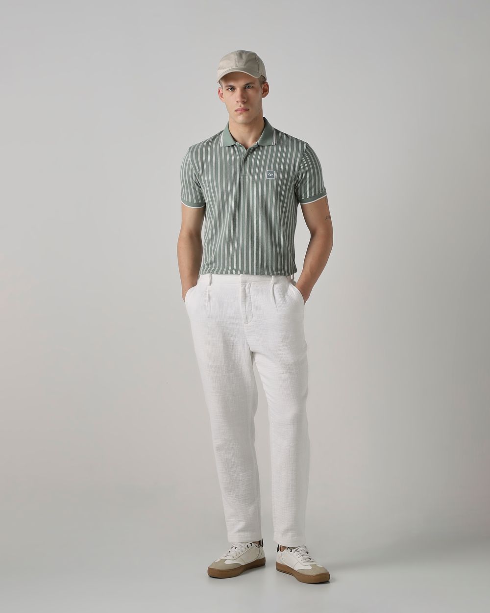 Sage Terry-Towel Stripe Slim Fit T-Shirt