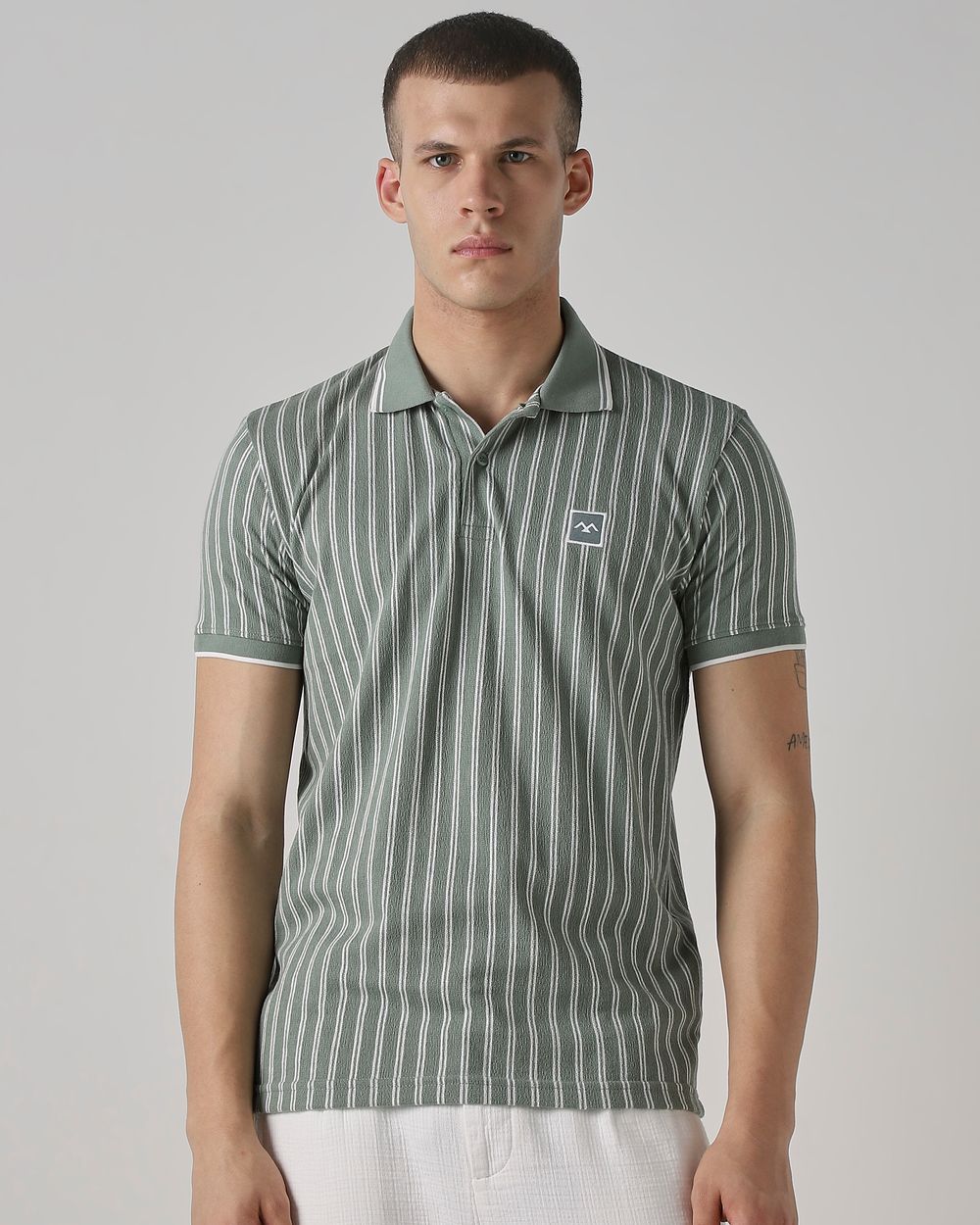 Sage Terry-Towel Stripe Slim Fit T-Shirt