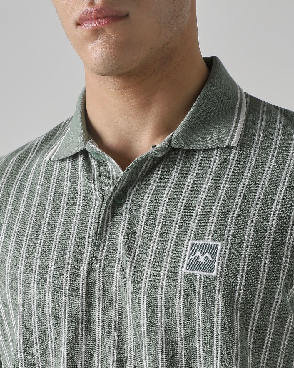 Sage Terry-Towel Stripe Slim Fit T-Shirt
