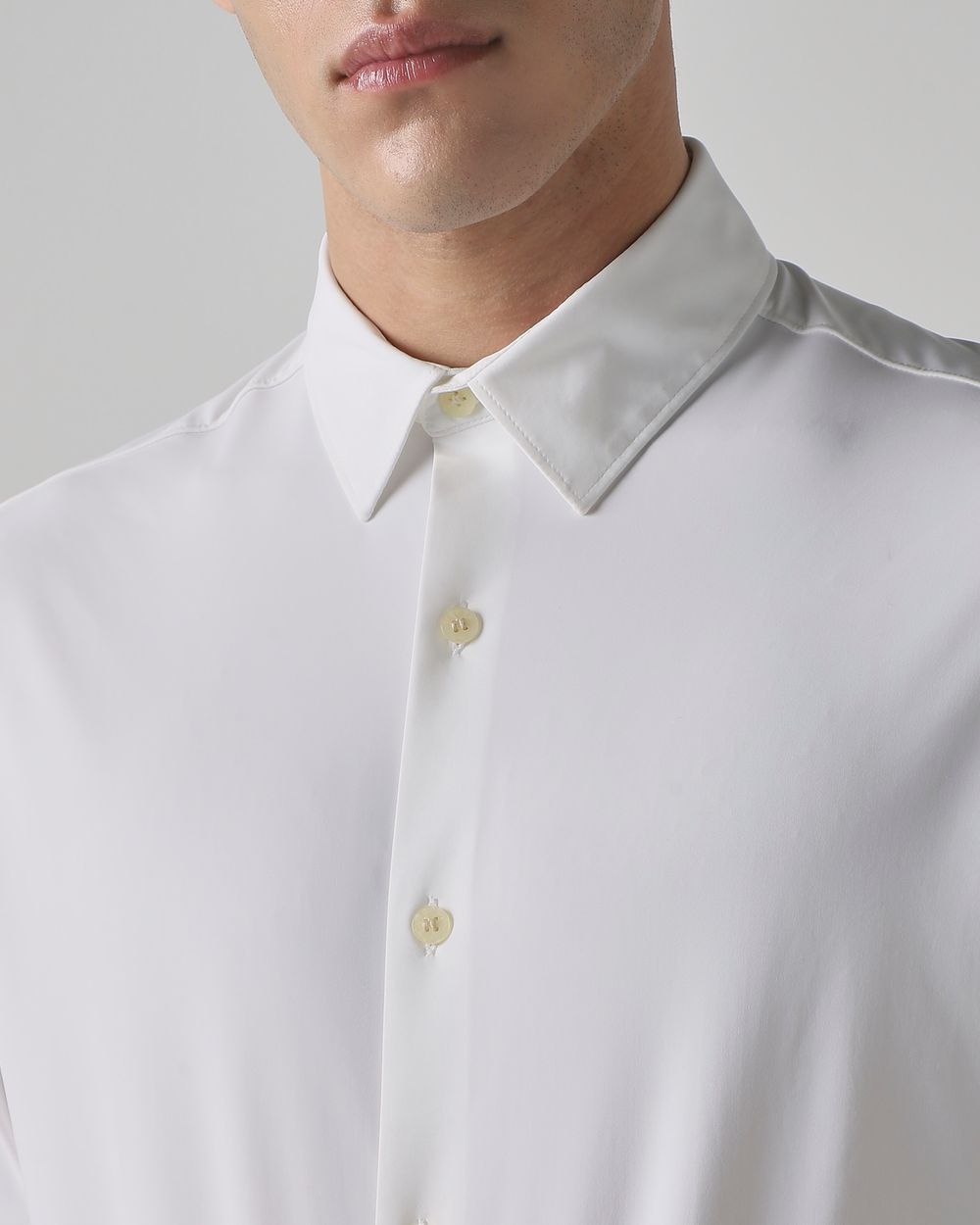 White Stretch Plain Slim Fit Casual Shirt
