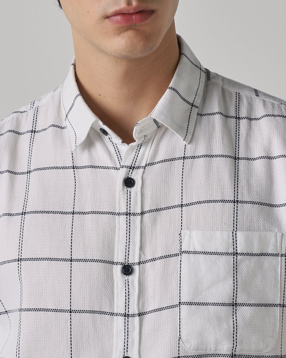 White Windowpane Check Slim Fit Casual Shirt