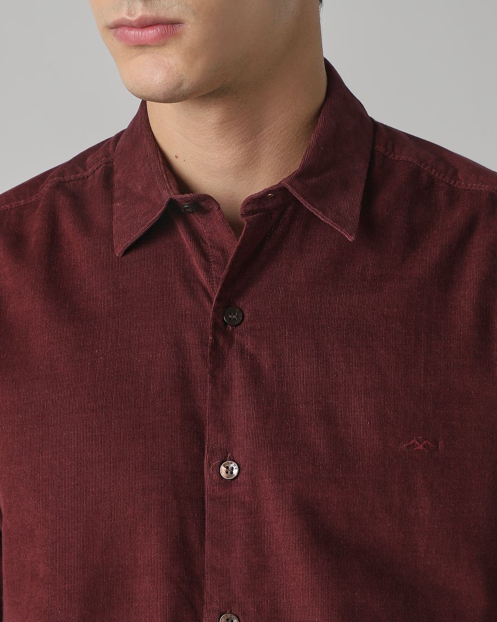 Plum Corduroy Plain Slim Fit Casual Shirt
