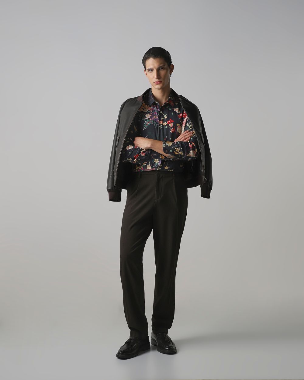 Dark Green Floral Print Slim Fit Casual Shirt