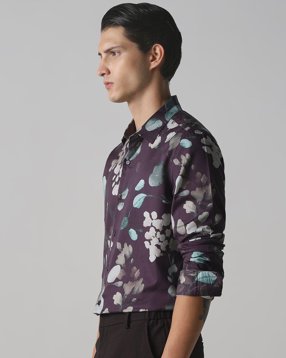 Maroon Floral Print Slim Fit Casual Shirt