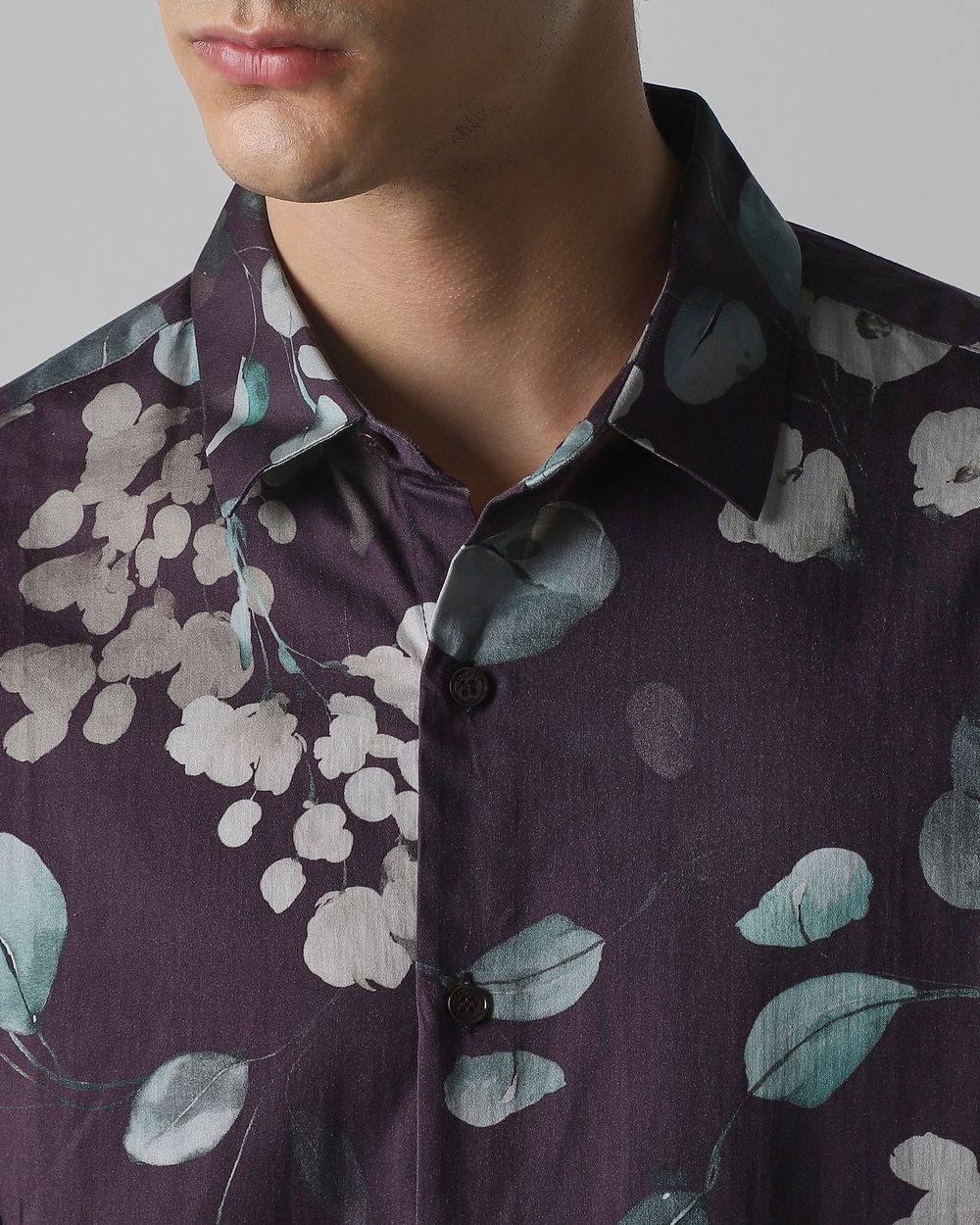Maroon Floral Print Slim Fit Casual Shirt