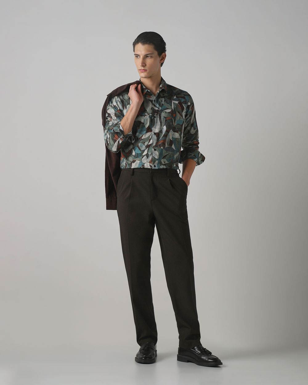 Olive Digital Print Slim Fit Casual Shirt