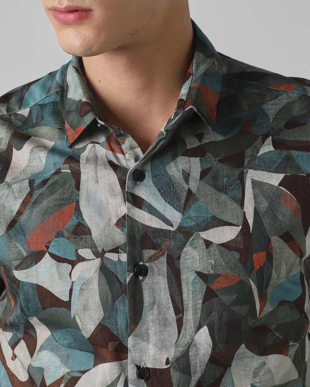 Olive Digital Print Slim Fit Casual Shirt