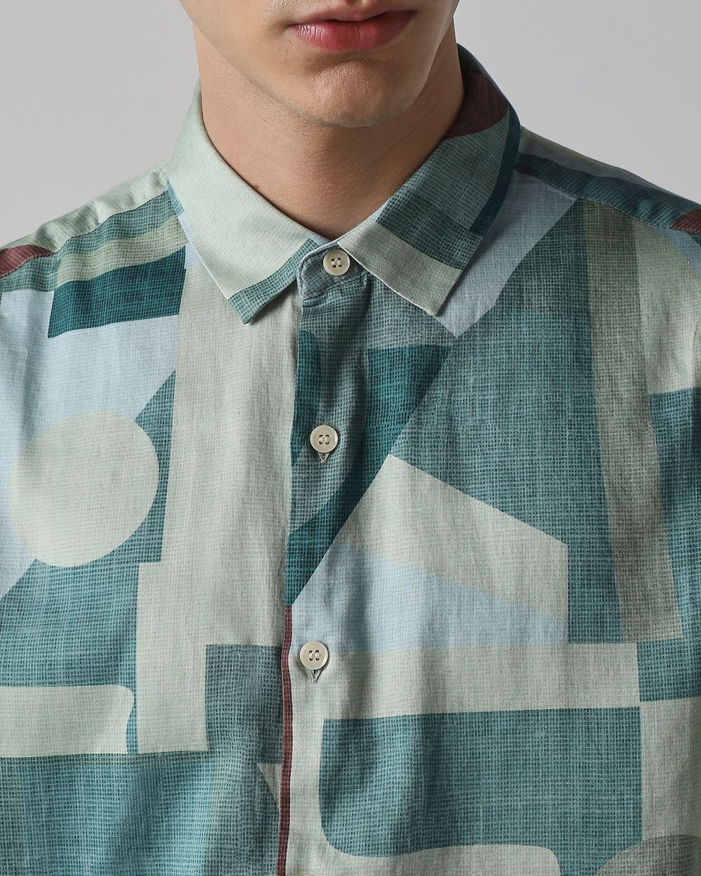 Green Abstract Print Slim Fit Casual Shirt