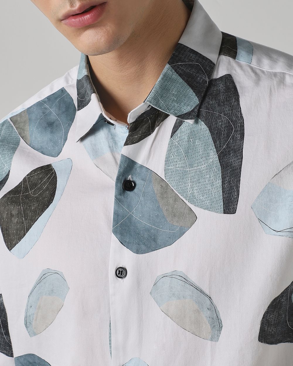 Iced Light Blue Abstract Print Slim Fit Casual Shirt
