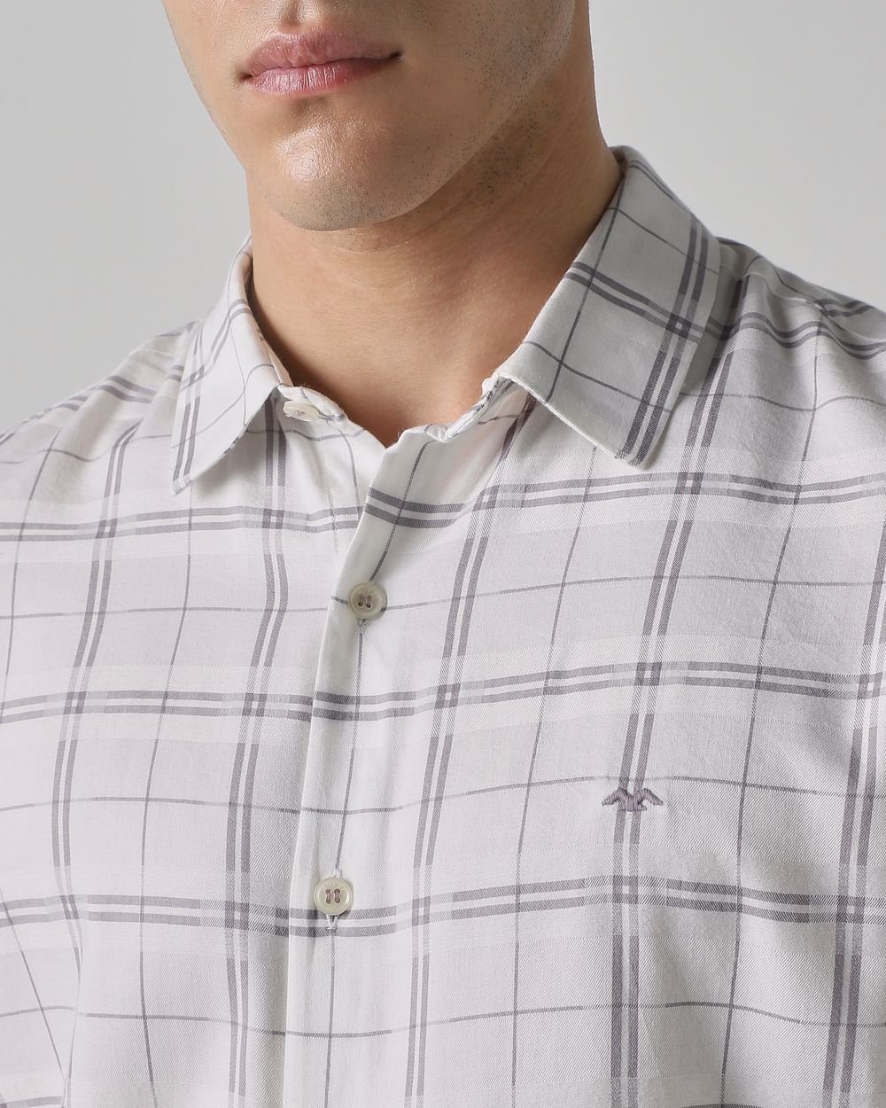 White Square Check Slim Fit Casual Shirt