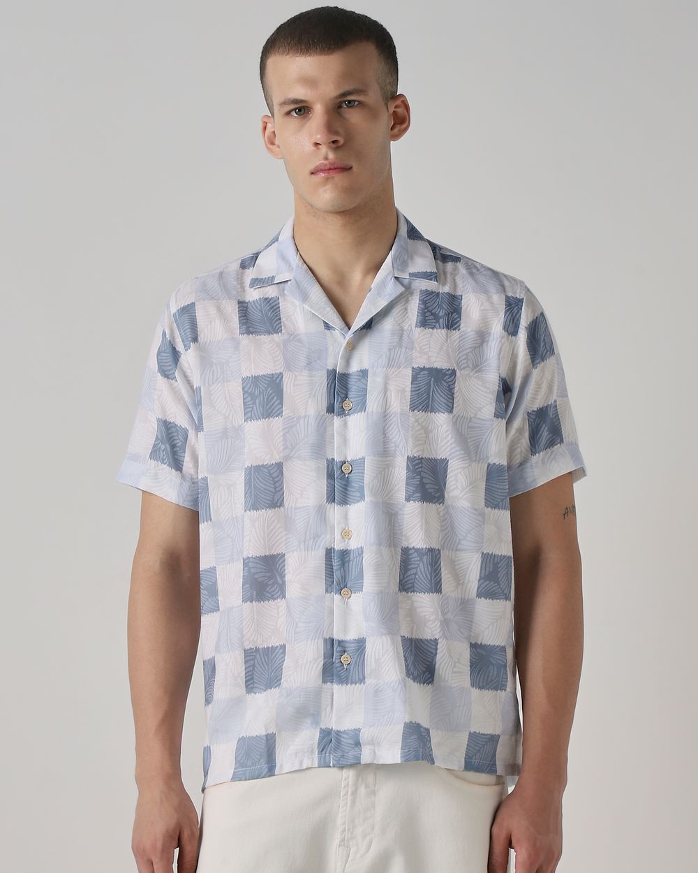 Lilac Textured Check Relaxed Fit Casual Shirt