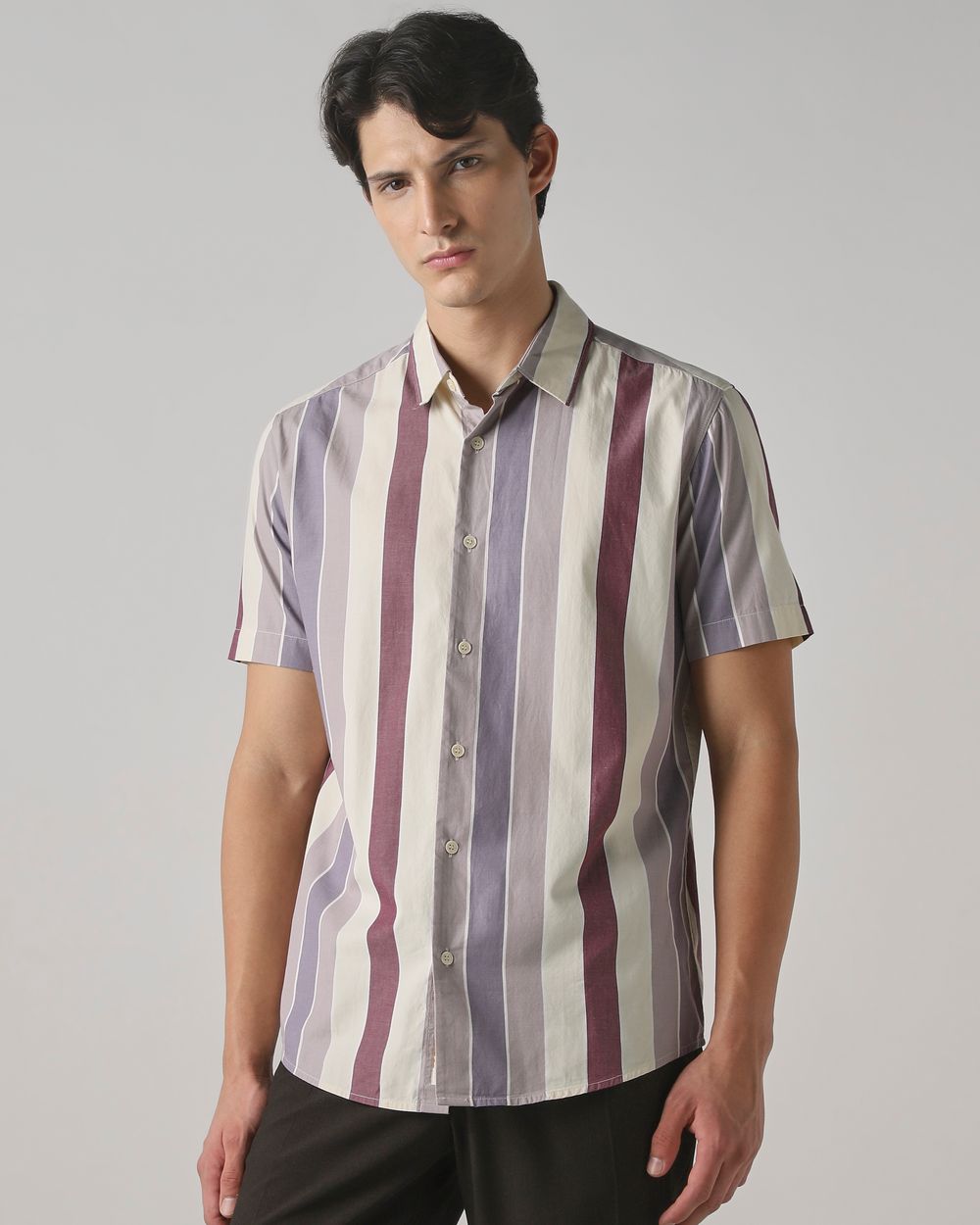 Lilac Wide Stripe Slim Fit Casual Shirt