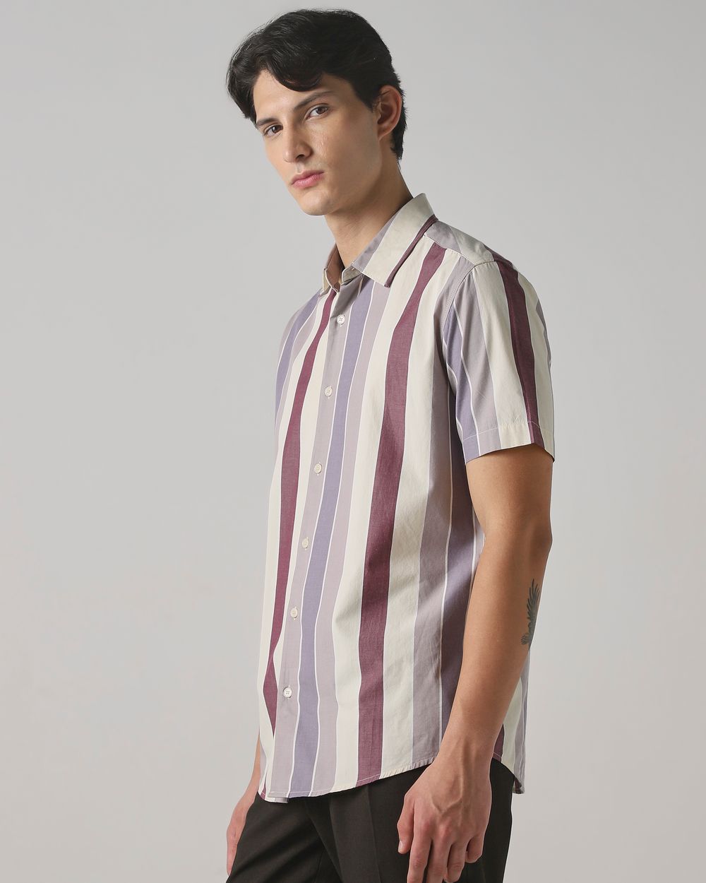 Lilac Wide Stripe Slim Fit Casual Shirt