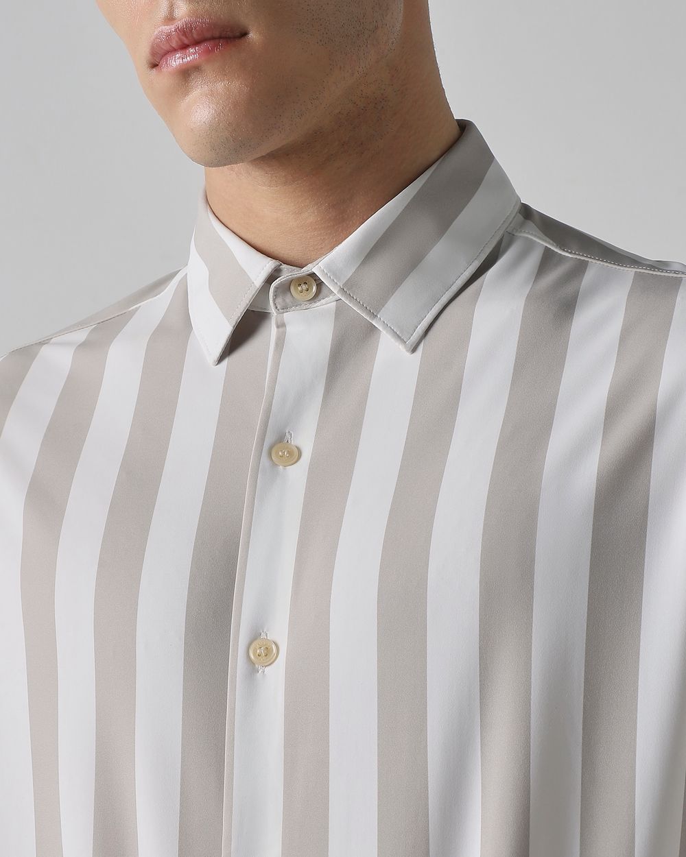 Light Grey Scuba Stripe Stretch Slim Fit Casual Shirt