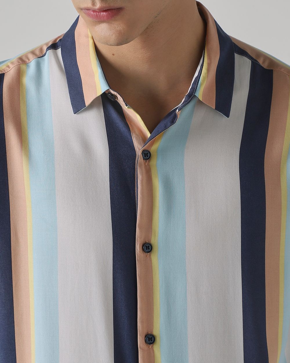 Multicolour Printed Stripe Slim Fit Casual Shirt