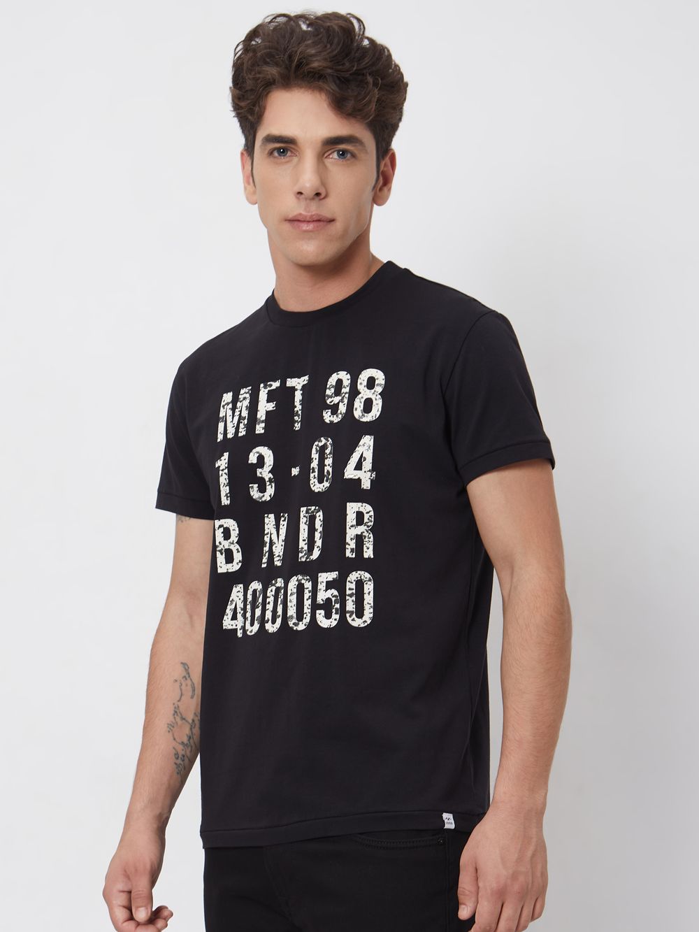 Black Graphic Plainslim Fit Casual T-Shirt