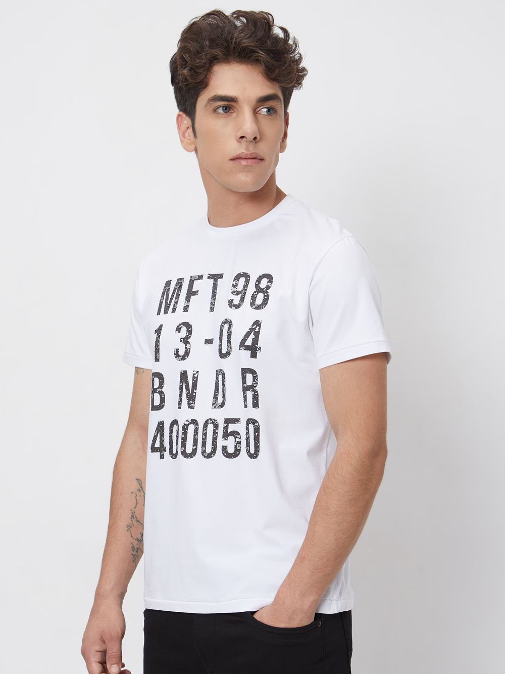 White Graphic Plainslim Fit Casual T-Shirt