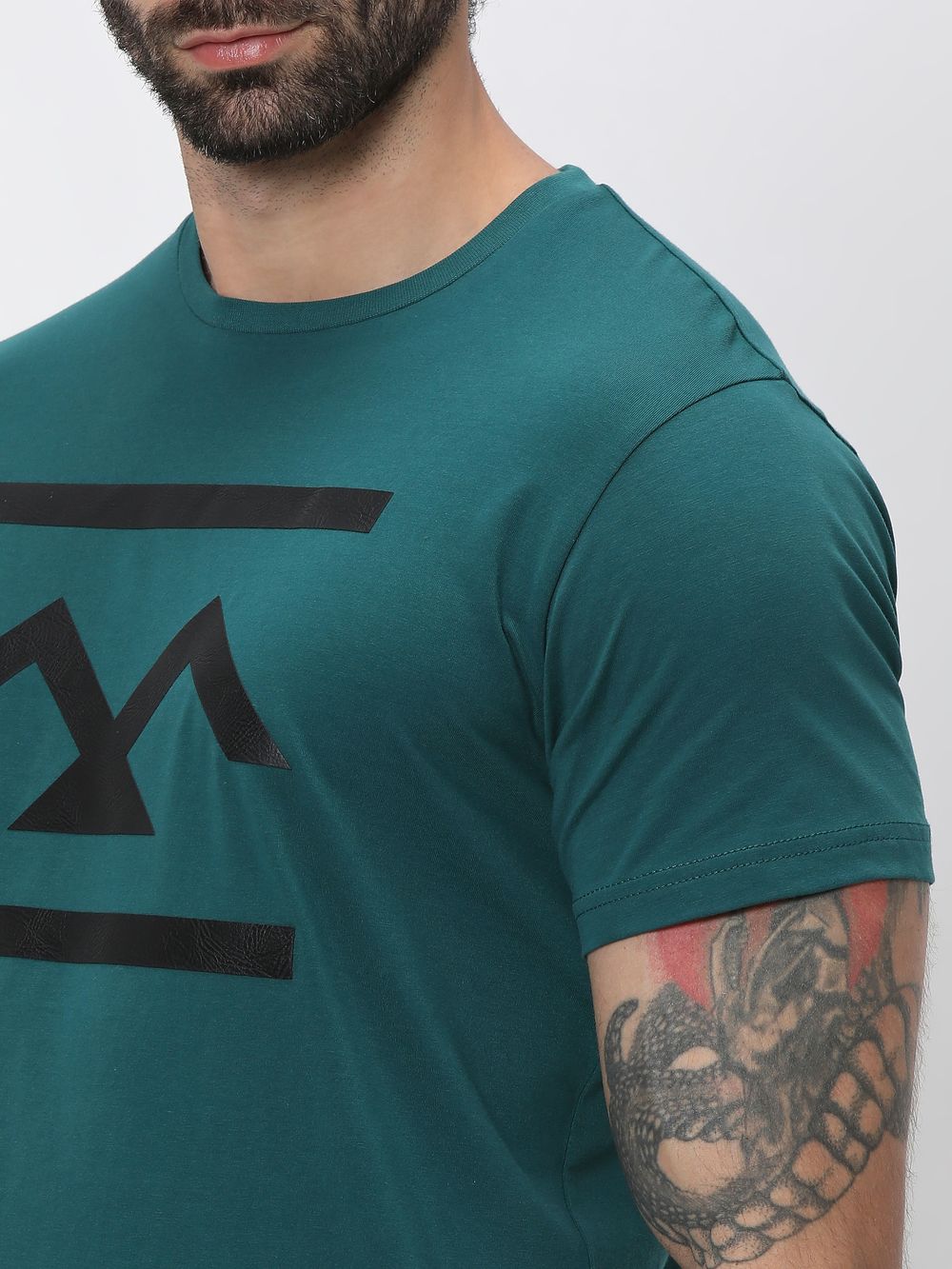 Teal Textured Logo Slim Fit Graphic Tee