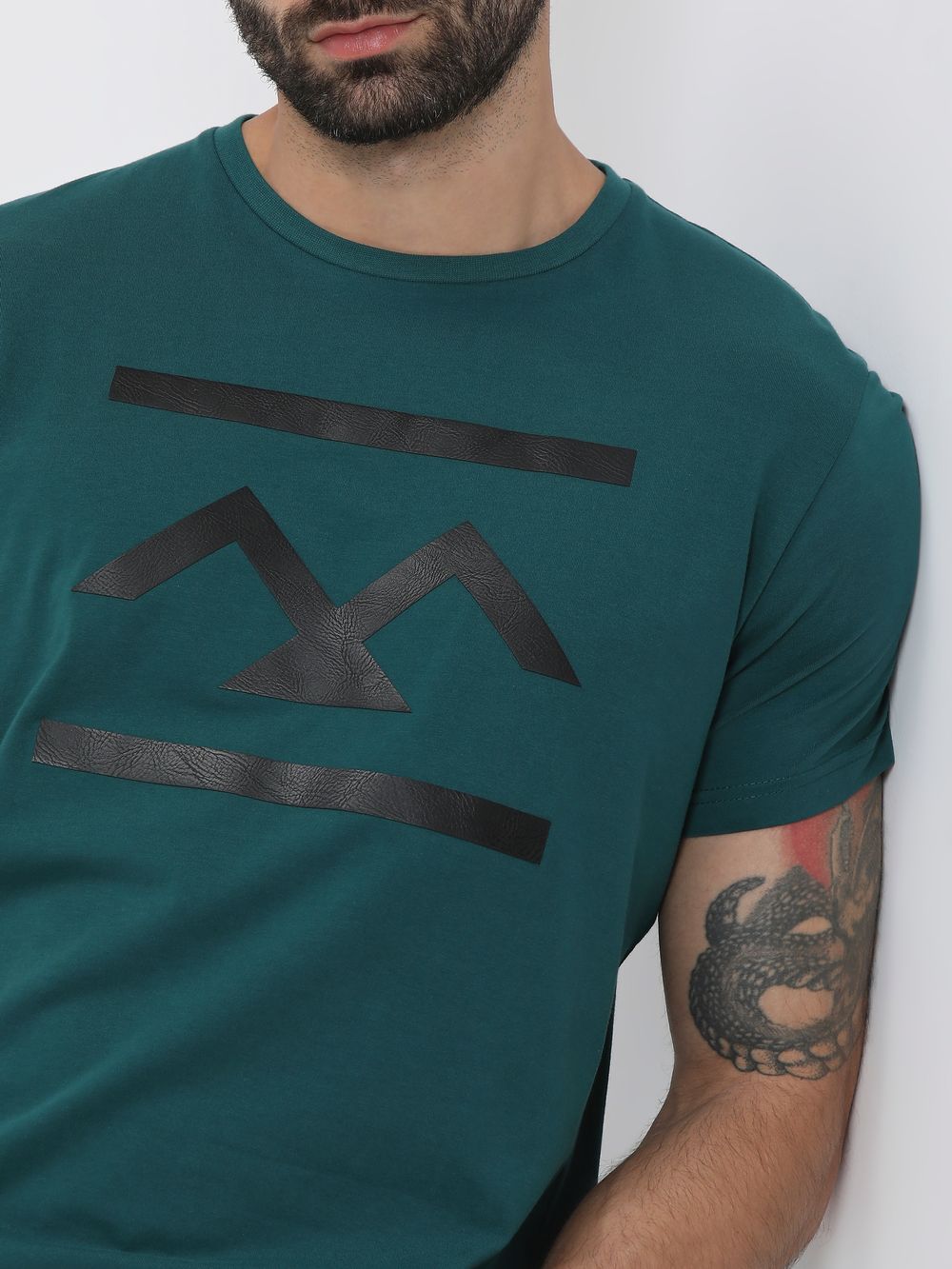 Teal Textured Logo Slim Fit Graphic Tee