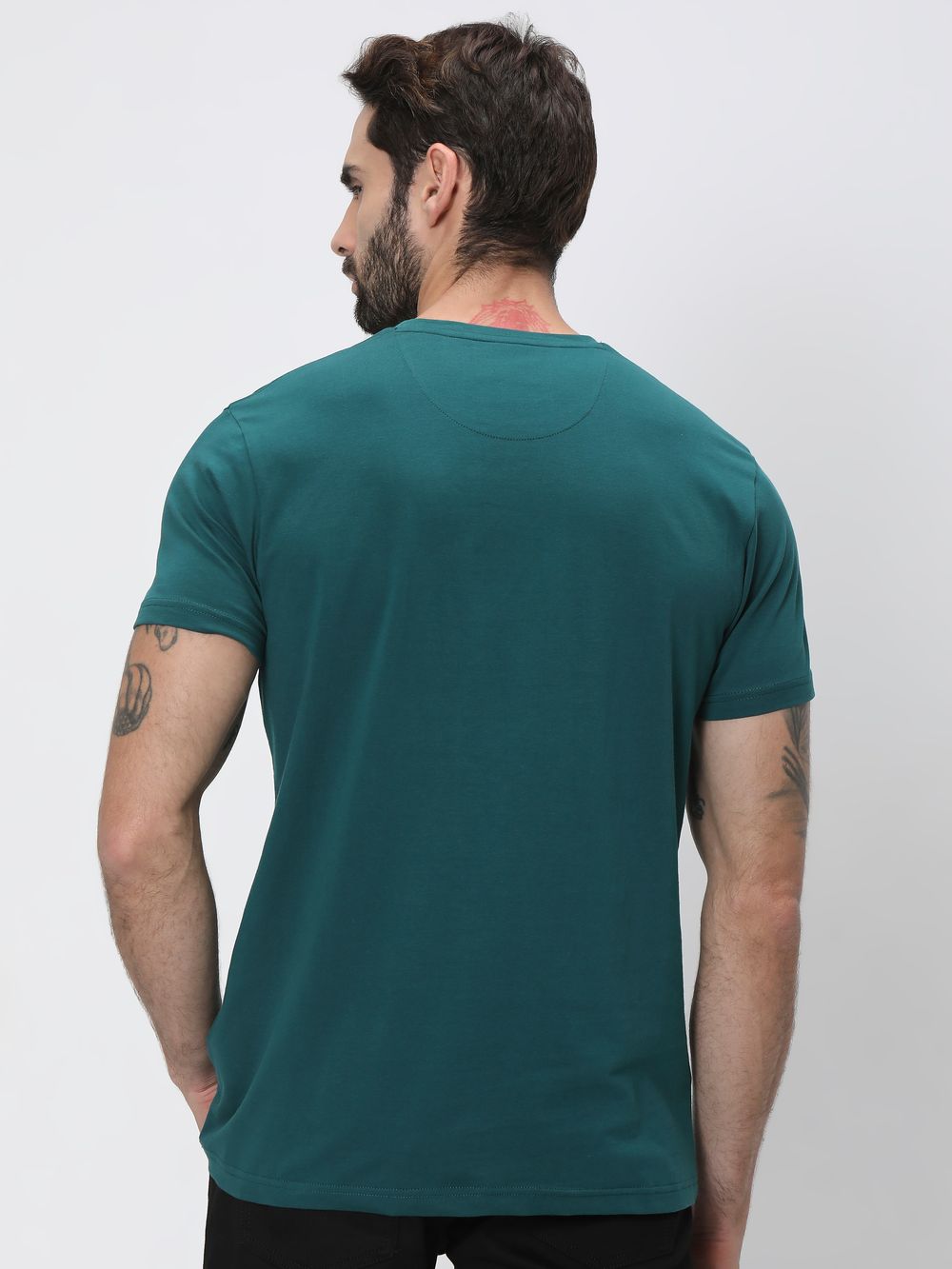 Teal Textured Logo Slim Fit Graphic Tee