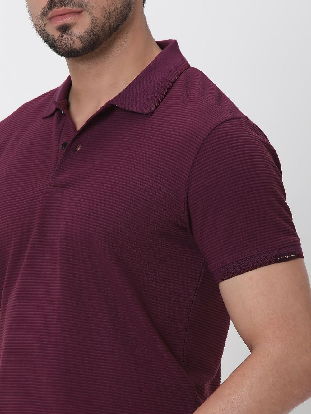 Maroon Textured Plain Slim Fit Polo