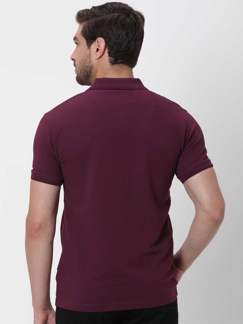 Maroon Textured Plain Slim Fit Polo