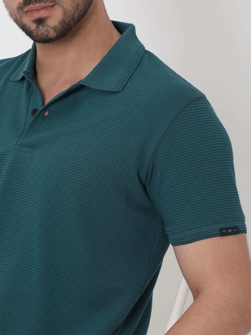 Teal Textured Plain Slim Fit Polo