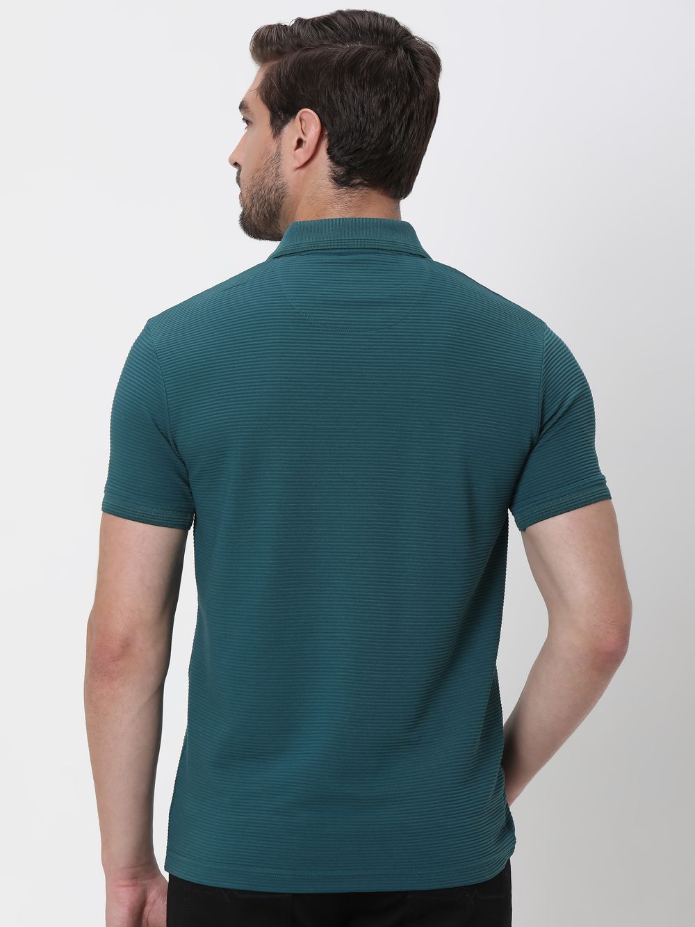 Teal Textured Plain Slim Fit Polo