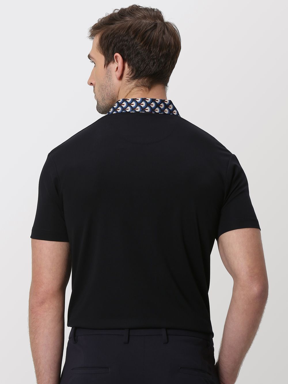 Navy Printed Collar Slim Fit Polo