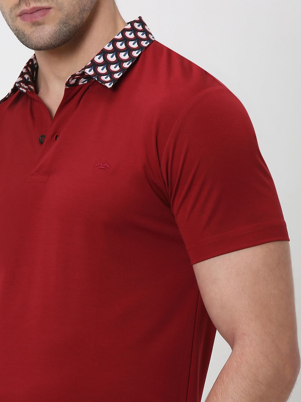 Maroon Printed Collar Slim Fit Polo T-Shirt