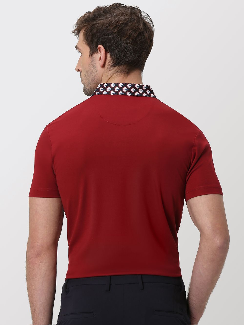 Maroon Printed Collar Slim Fit Polo T-Shirt