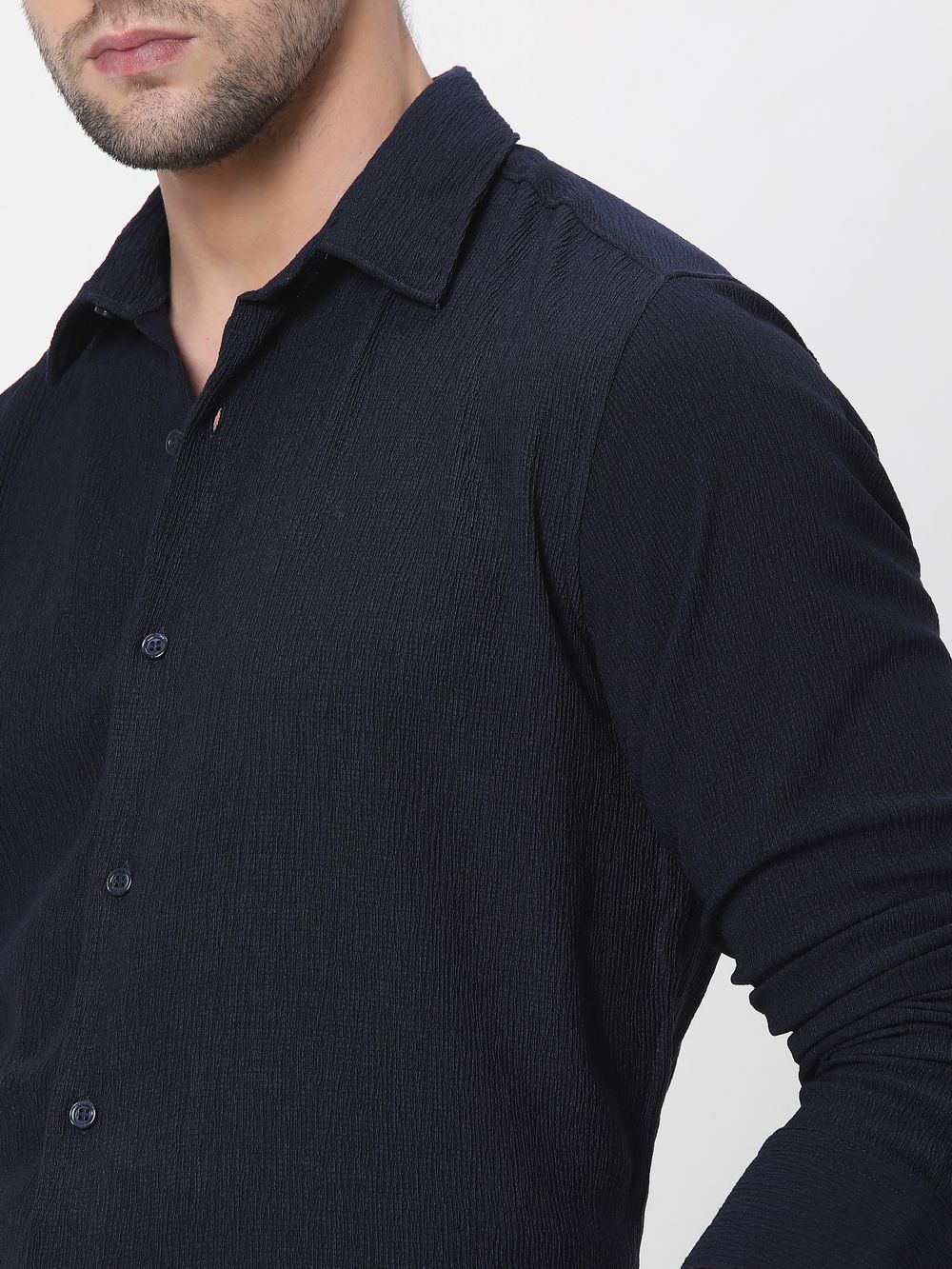 Navy Textured Plain Shirt