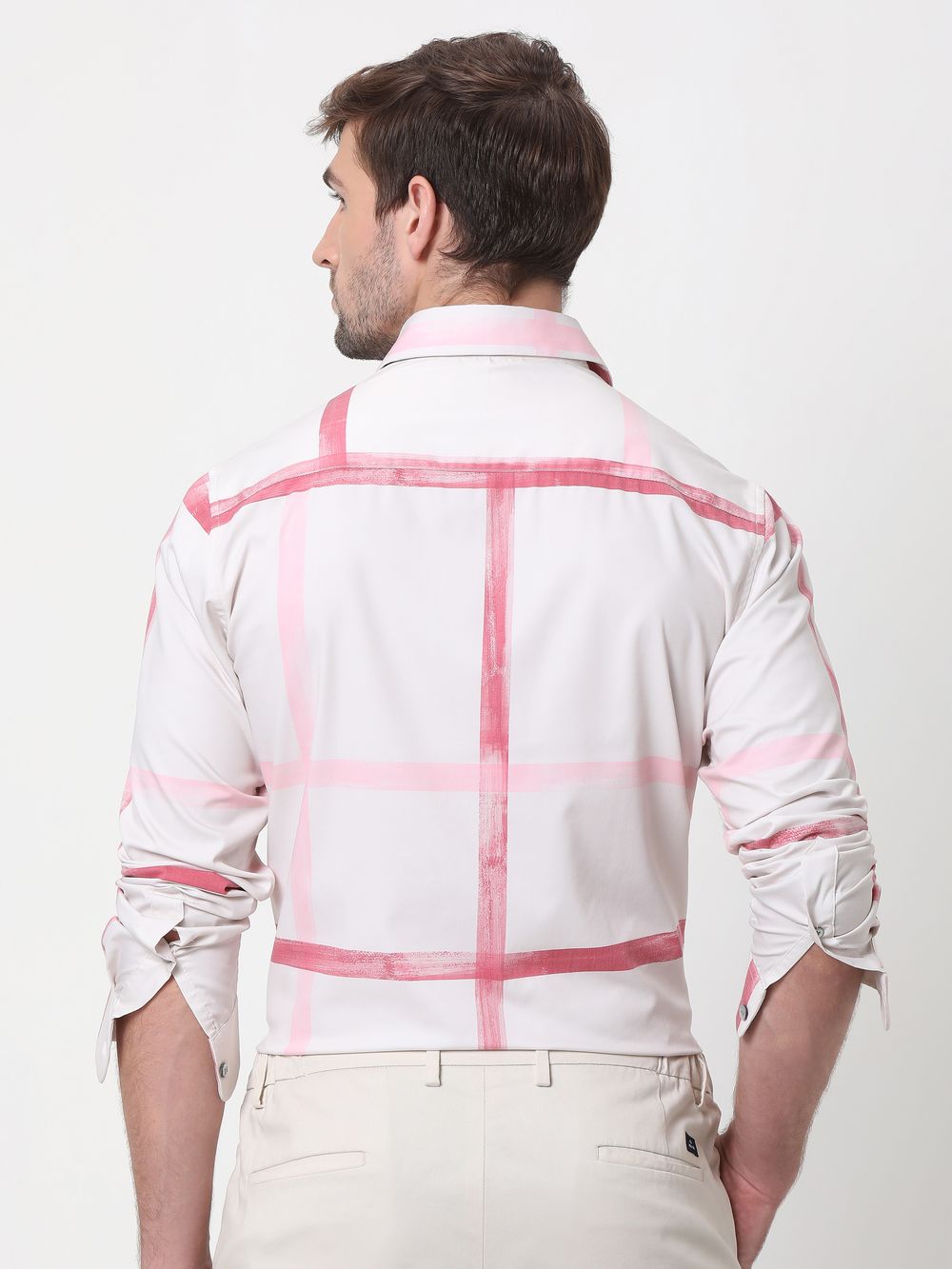 Pink Painted Check Slim Fit Casual