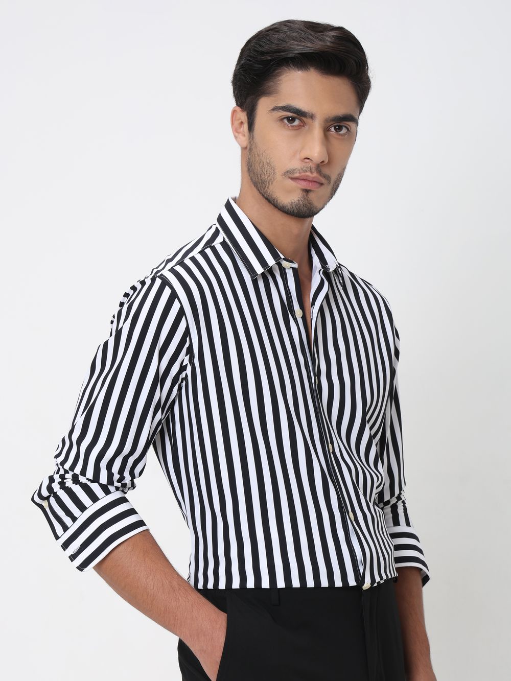 Black Candy Stripe Slim Fit Casual Shirt