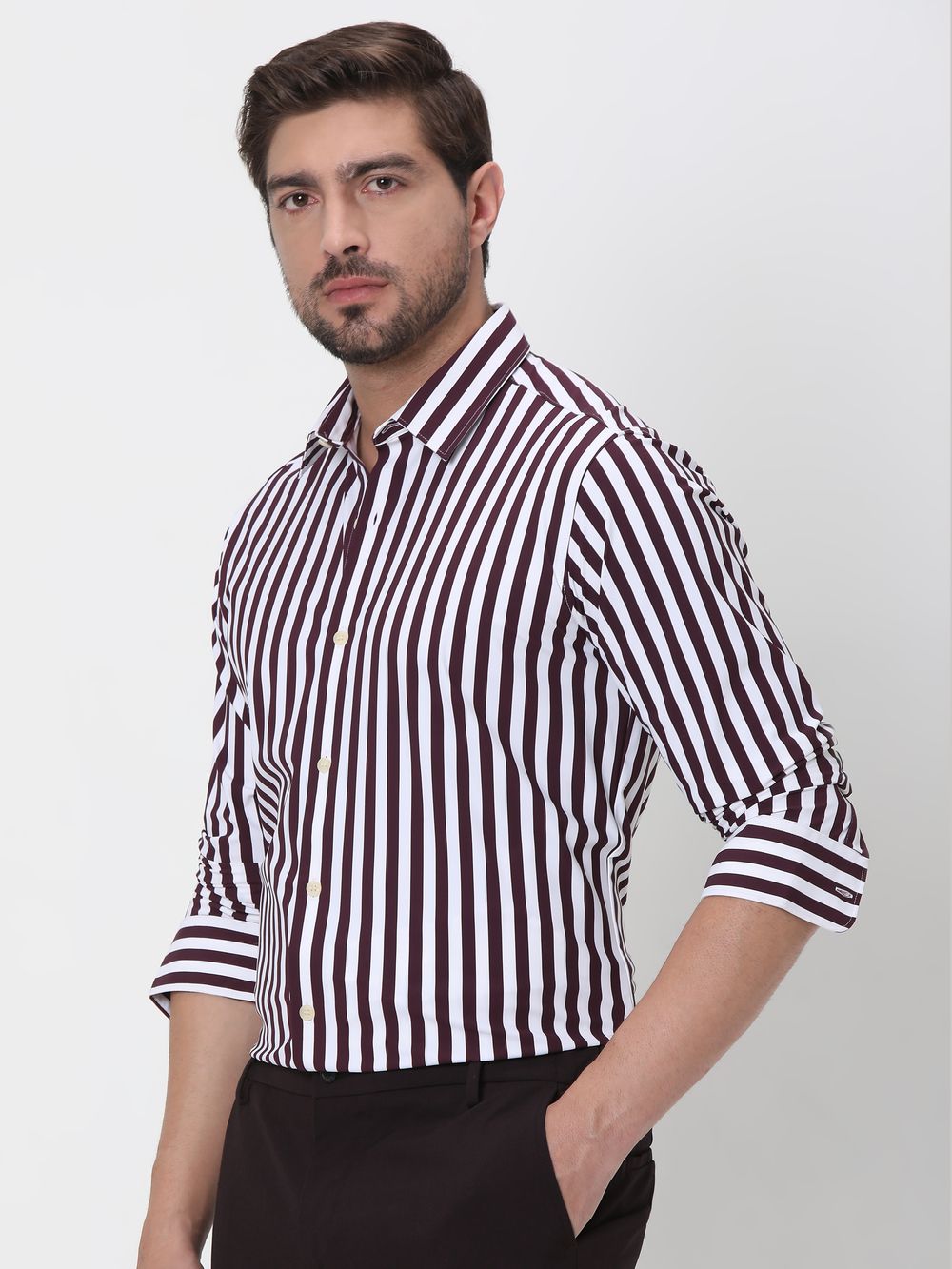 Maroon Candy Stripe Slim Fit Casual Shirt