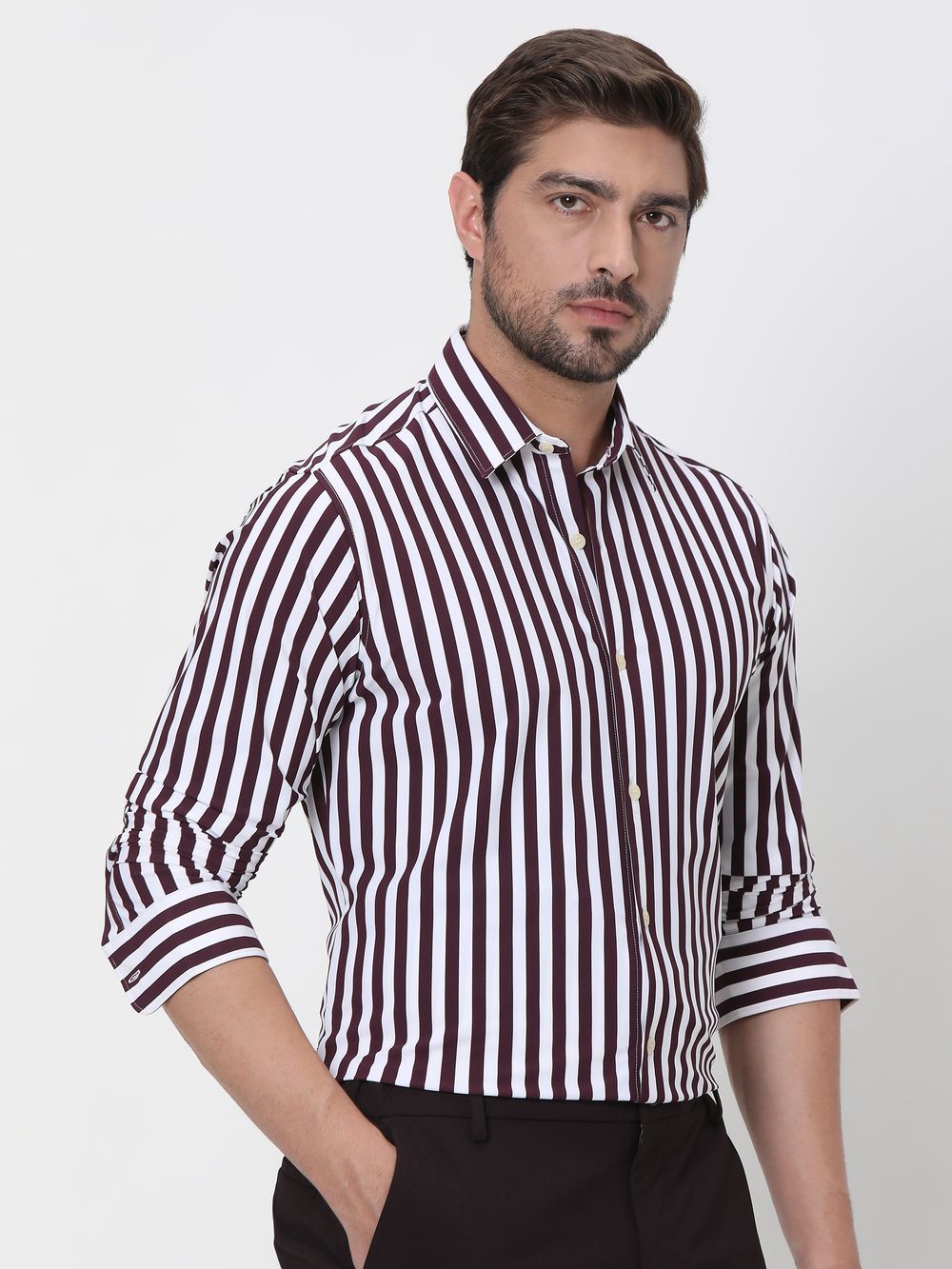 Maroon Candy Stripe Slim Fit Casual Shirt