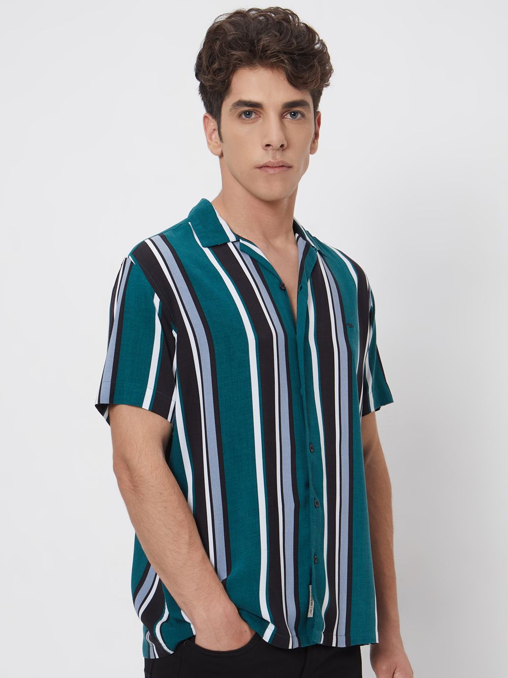 Green Resort Stripe Relaxed Fitcasual Shirt