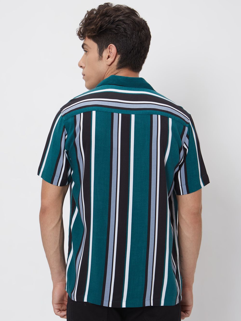 Green Resort Stripe Relaxed Fitcasual Shirt