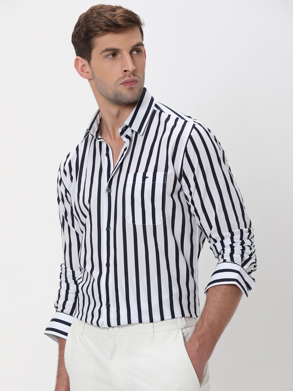 White Candy Stripe Slim Fit Casual Shirt