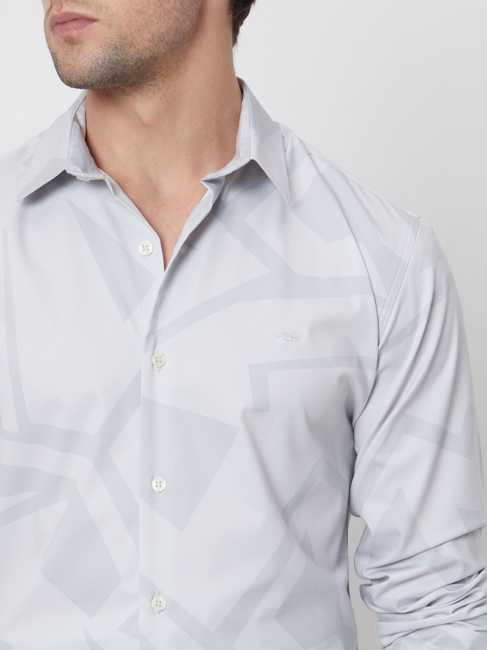 Beige Digital Print Slim Fit Casual Shirt