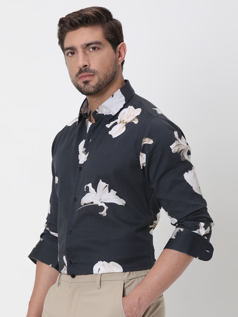 Charcoal Digital Print Slim Fit Casual Shirt