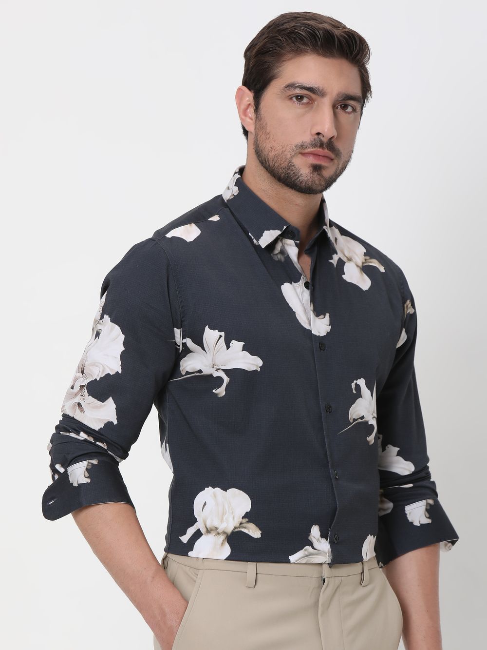 Charcoal Digital Print Slim Fit Casual Shirt